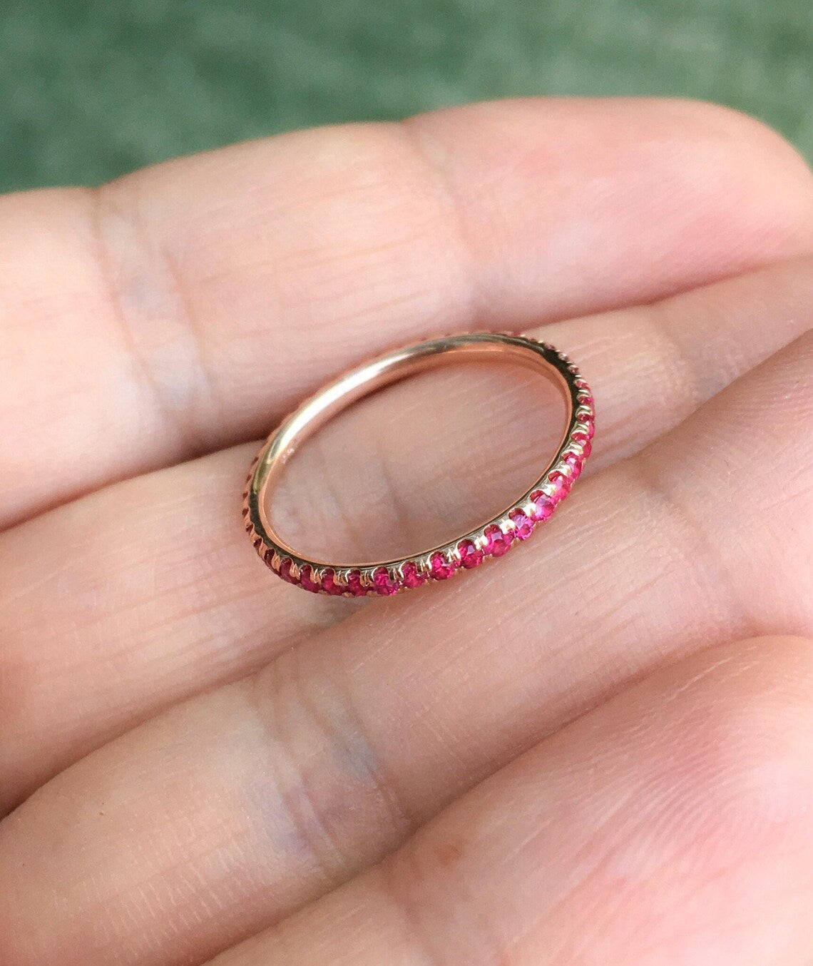 Ruby Full Eternity Band Pave 1.7mm Natural Ruby Wedding Anniversary Band Infinity Ring Pave Ruby July Birthstone Band Ruby Stack Guard Ring
