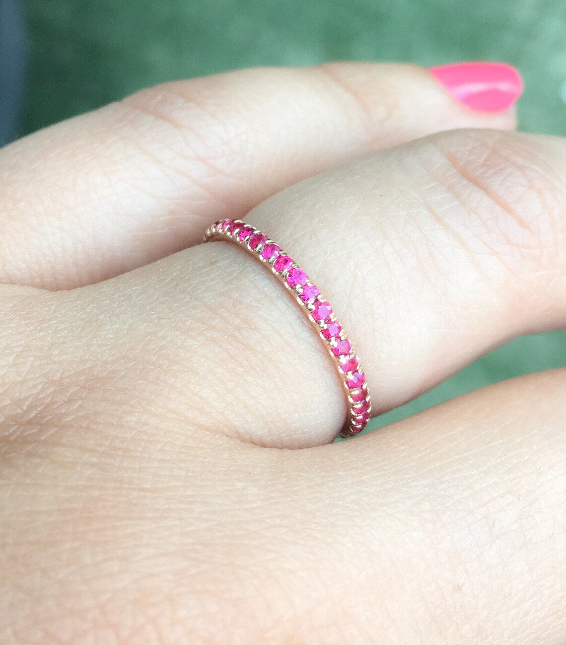 Ruby Full Eternity Band Pave 1.7mm Natural Ruby Wedding Anniversary Band Infinity Ring Pave Ruby July Birthstone Band Ruby Stack Guard Ring