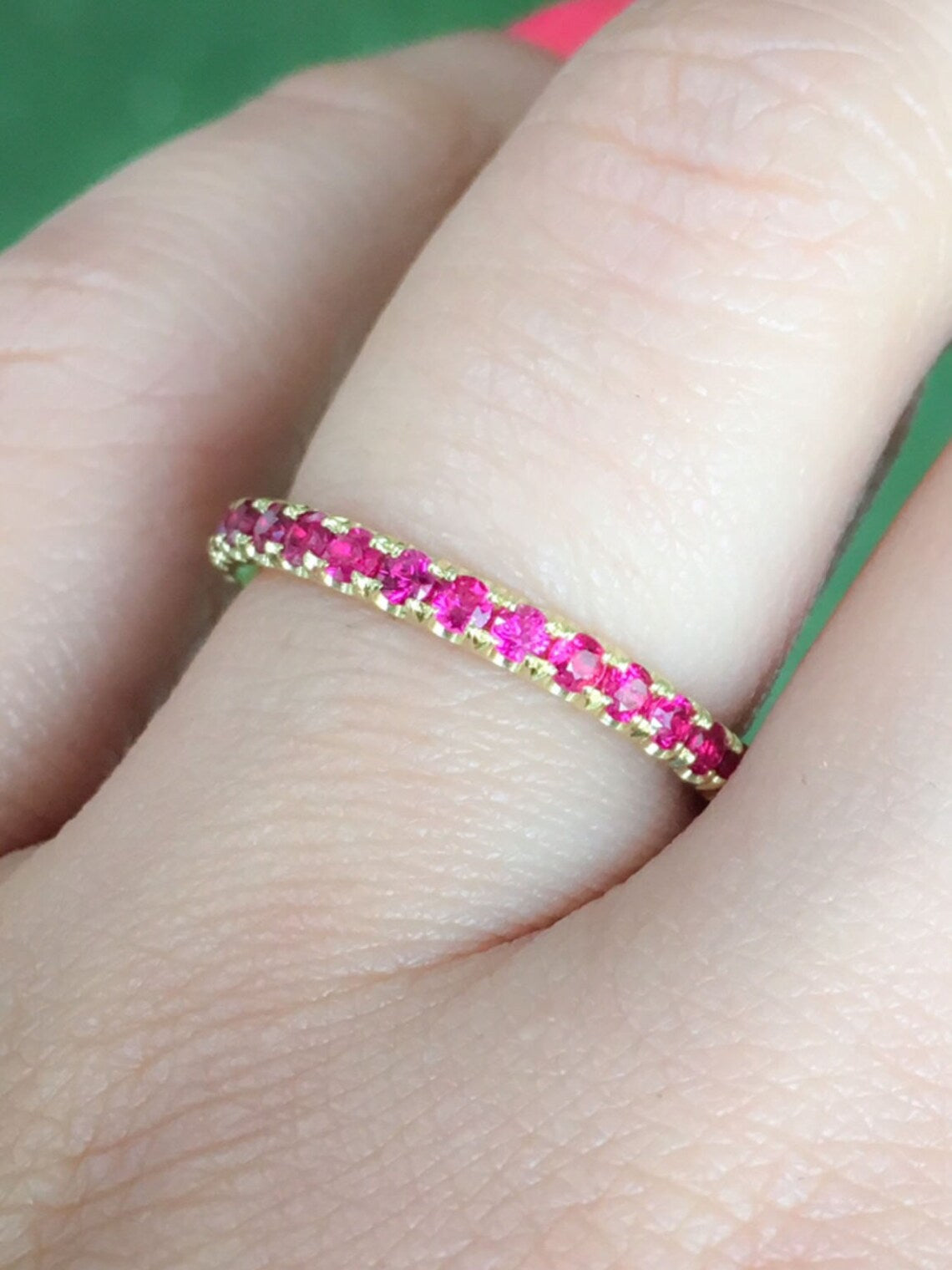 Ruby Eternity Band 2.5mm Pave Ruby Half Eternity Ring Natural Ruby Infinity Wedding Anniversary Ruby Gaurd Band Red July Birthstone Stacking