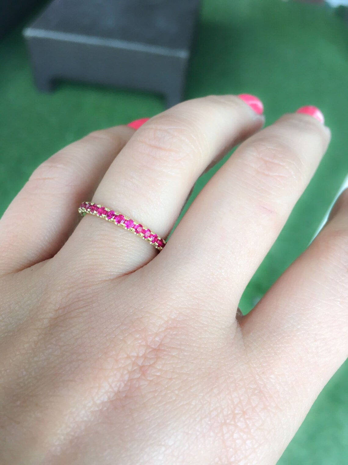 Ruby Eternity Band 2.5mm Pave Ruby Half Eternity Ring Natural Ruby Infinity Wedding Anniversary Ruby Gaurd Band Red July Birthstone Stacking