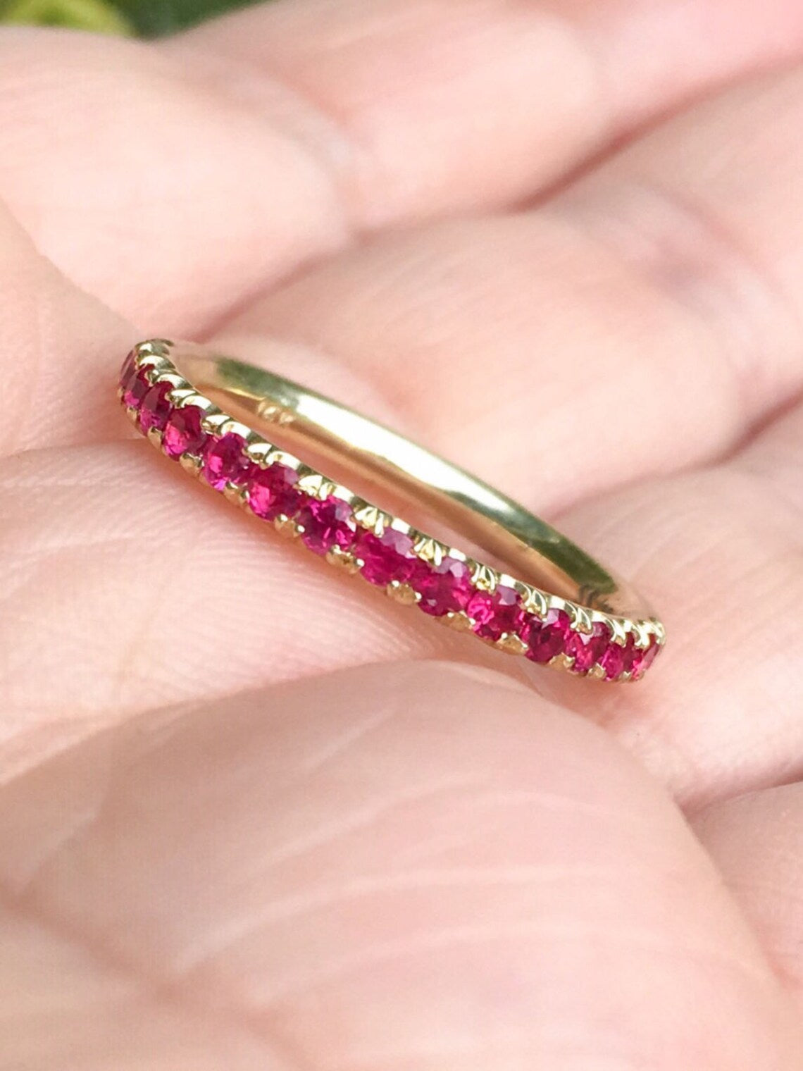Ruby Eternity Band 2.5mm Pave Ruby Half Eternity Ring Natural Ruby Infinity Wedding Anniversary Ruby Gaurd Band Red July Birthstone Stacking