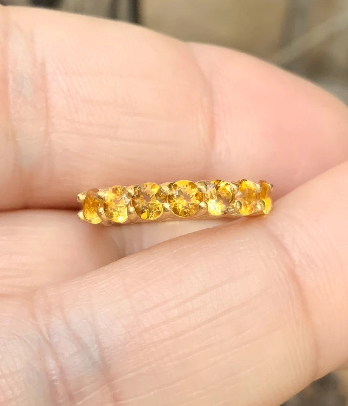 7 Stone Citrine Trellis Band Ring - 14K Gold, 18K Gold, or Platinum