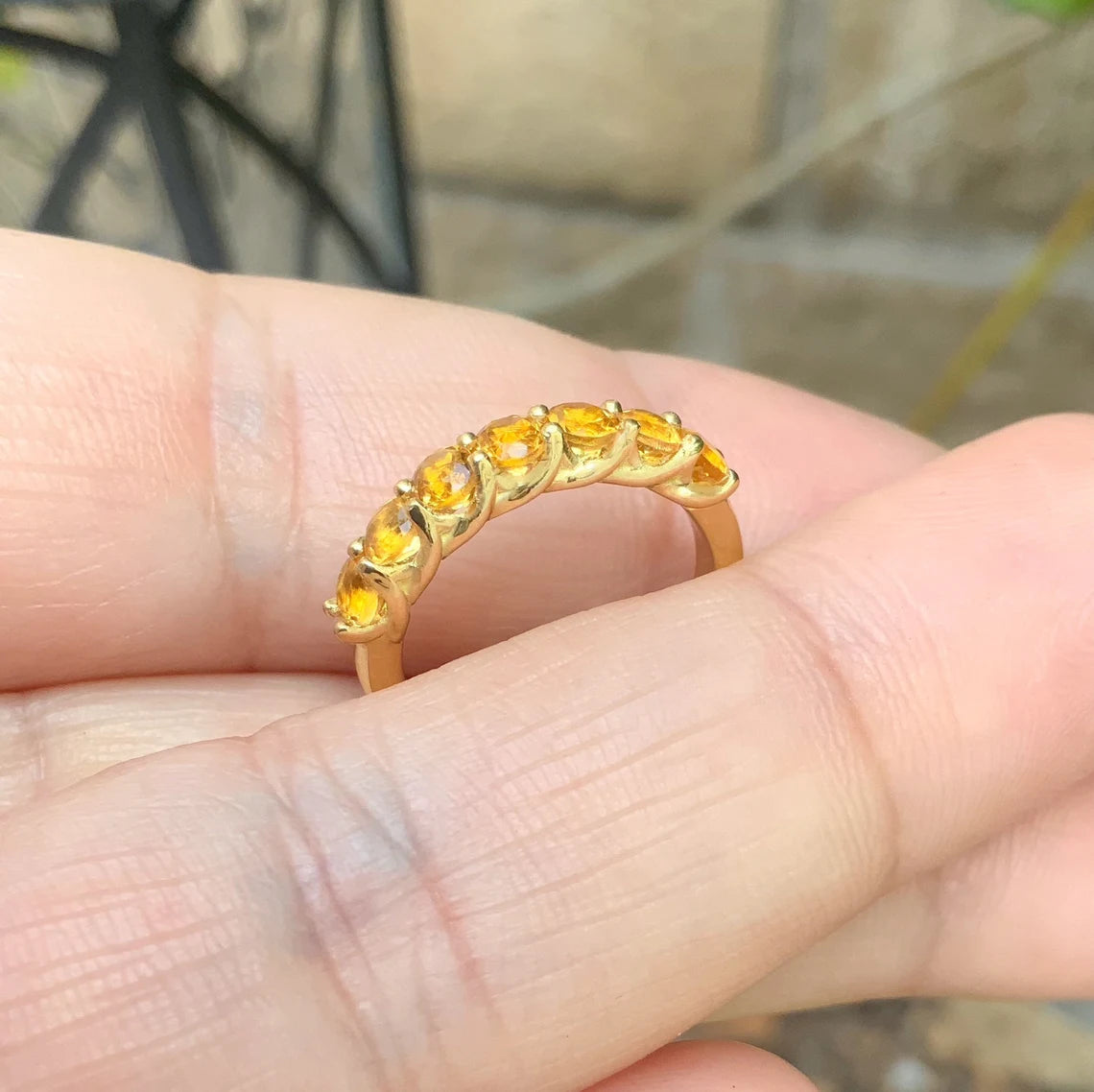 7 Stone Citrine Trellis Band Ring - 14K Gold, 18K Gold, or Platinum