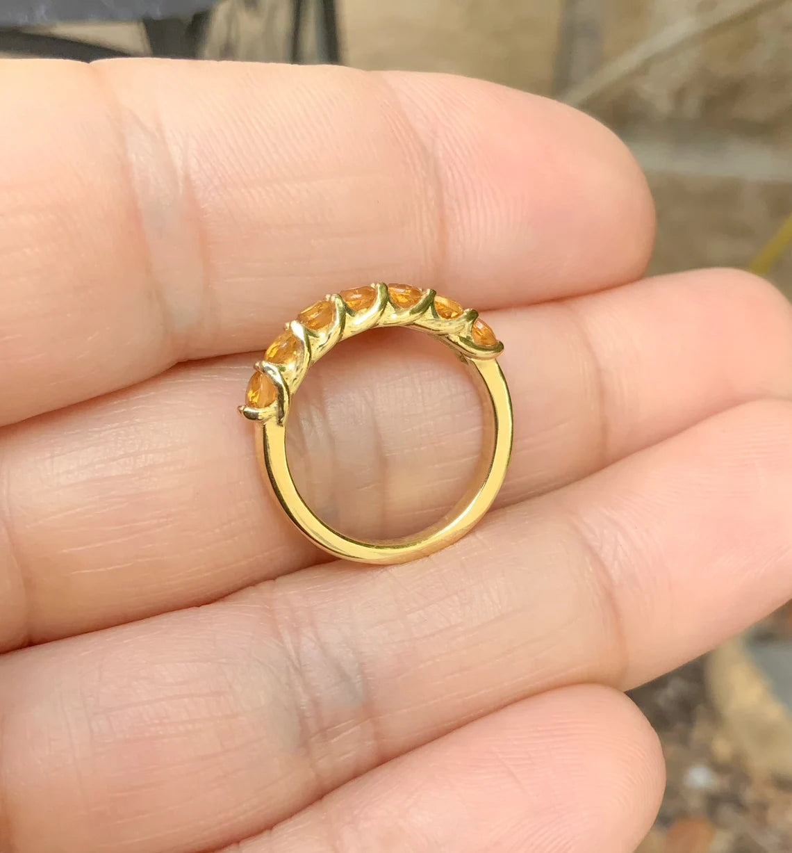7 Stone Citrine Trellis Band Ring - 14K Gold, 18K Gold, or Platinum
