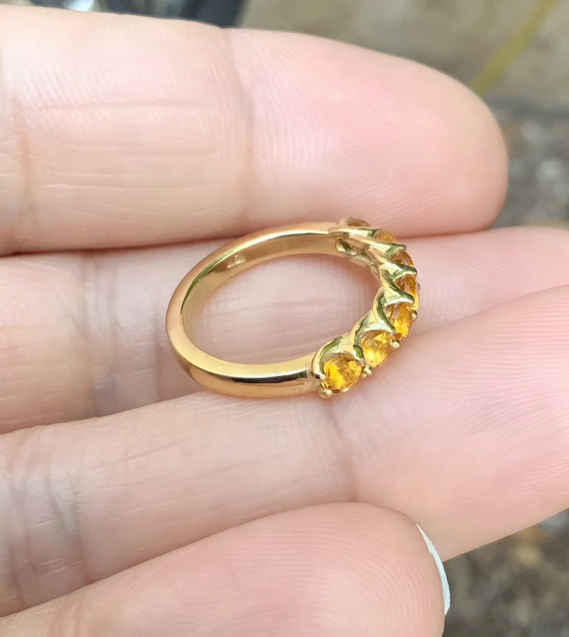 7 Stone Citrine Trellis Band Ring - 14K Gold, 18K Gold, or Platinum