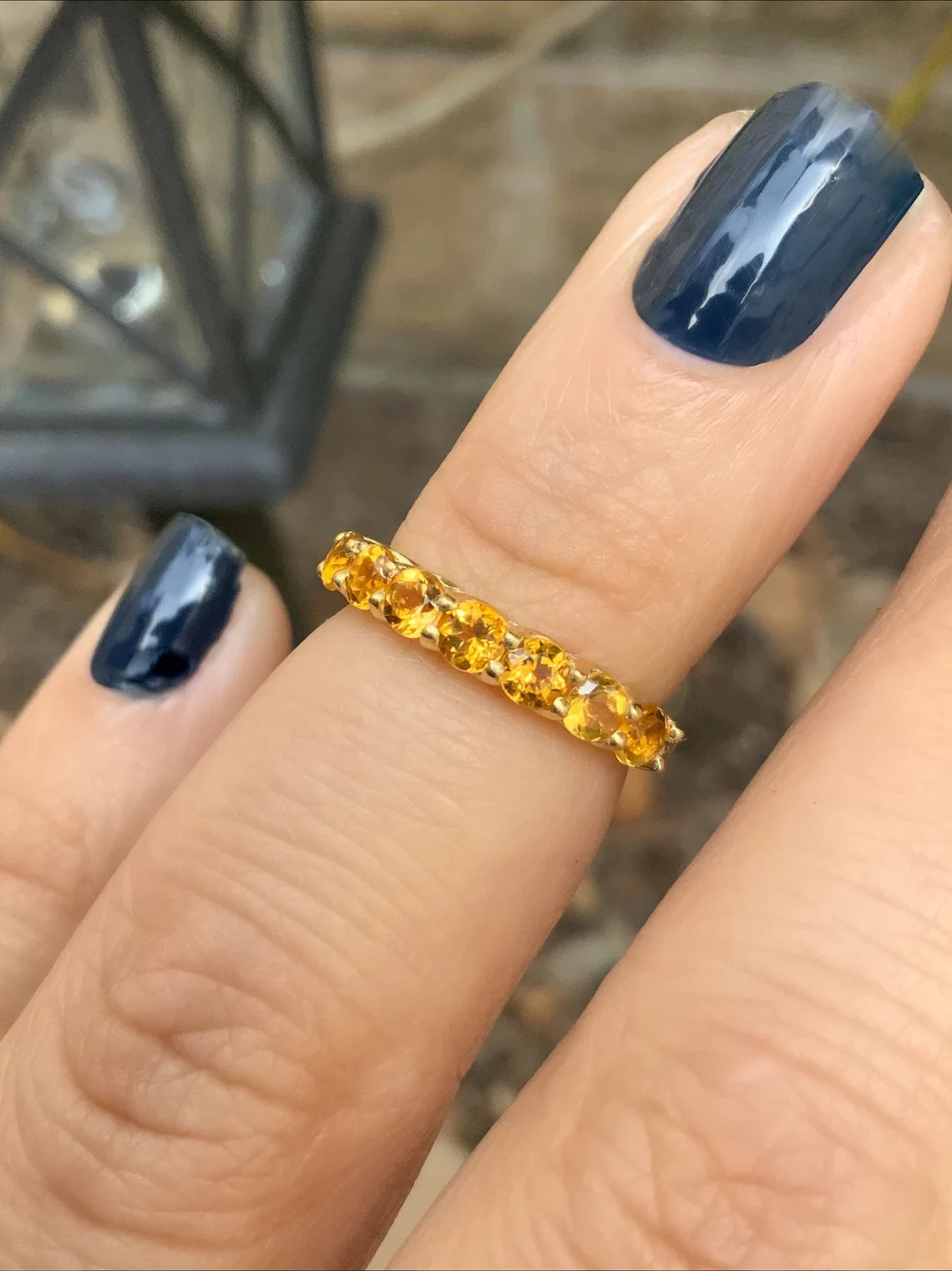 7 Stone Citrine Trellis Band Ring - 14K Gold, 18K Gold, or Platinum