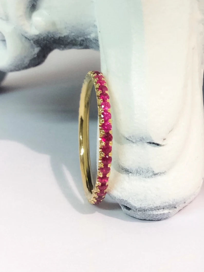 Ruby Pave Full Eternity Band Ruby 1.7mm Wedding Ring Anniversary Ruby Pave Infinity Band Stacking Ruby Gaurd Ring July Birthstone Ruby Band