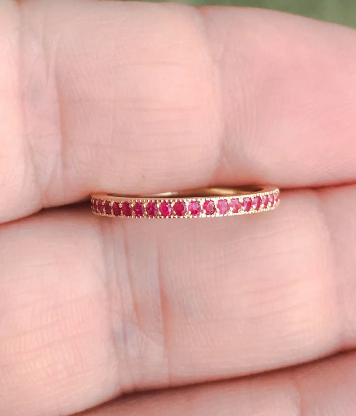 Ruby Band 3/4 Eternity Pave Ruby Ring Milgrain Wedding Anniversary Band Pave Miligrain Stack Ring Ruby Guard Ring July Birthstone Ring 1.5mm