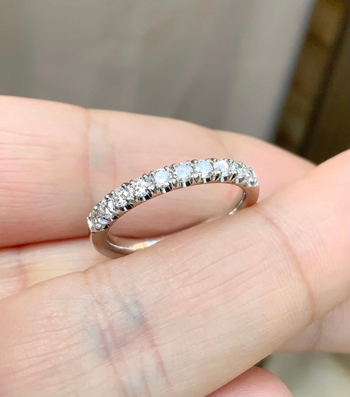 Pave Diamond Wedding Ring with 10 Stones/ Lab Grown Diamond 2.7mm Band/ Diamond Stack Ring/ 10th Anniversary Diamond Band 14K, 18K, Platinum