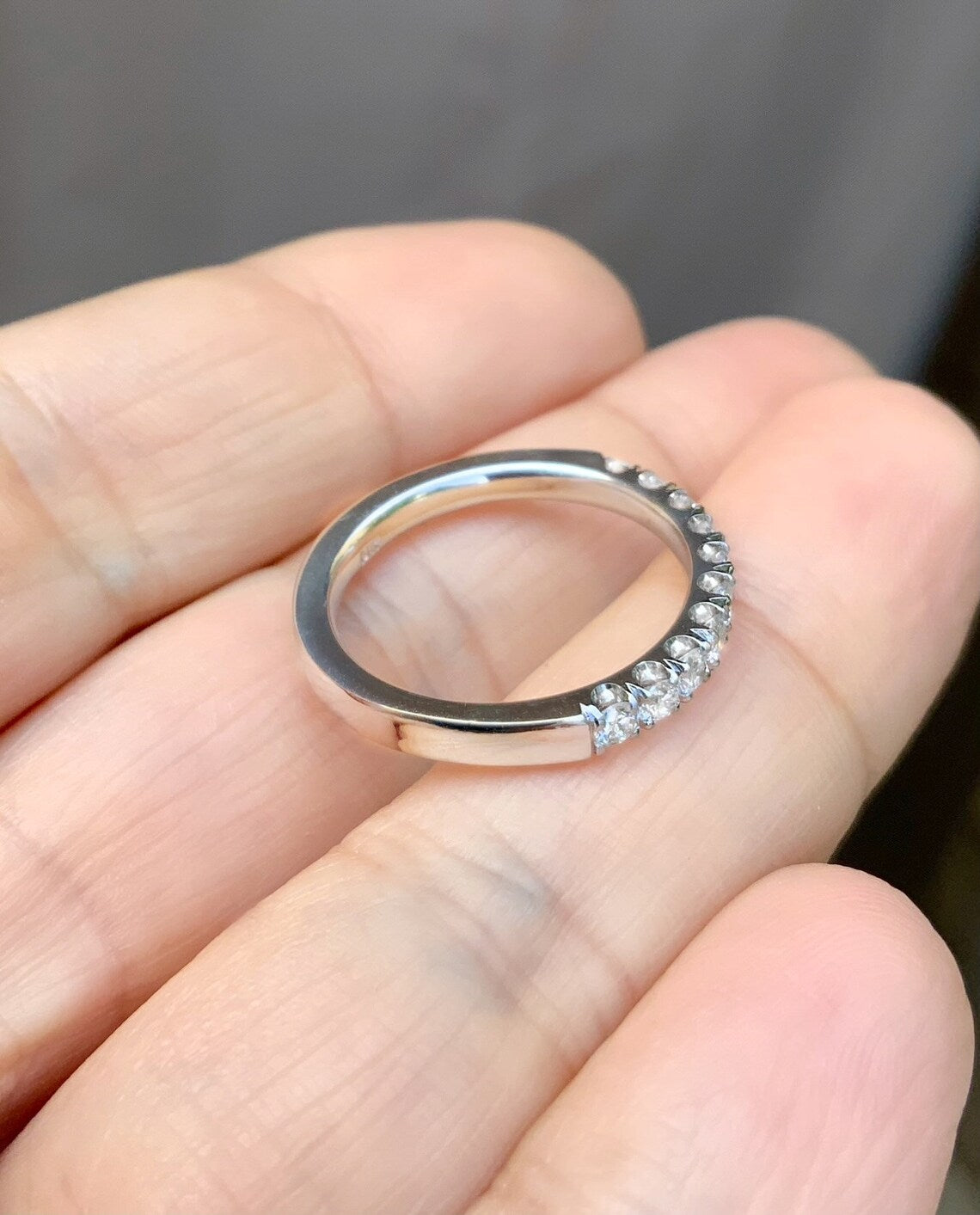 Pave Diamond Wedding Ring with 10 Stones/ Lab Grown Diamond 2.7mm Band/ Diamond Stack Ring/ 10th Anniversary Diamond Band 14K, 18K, Platinum