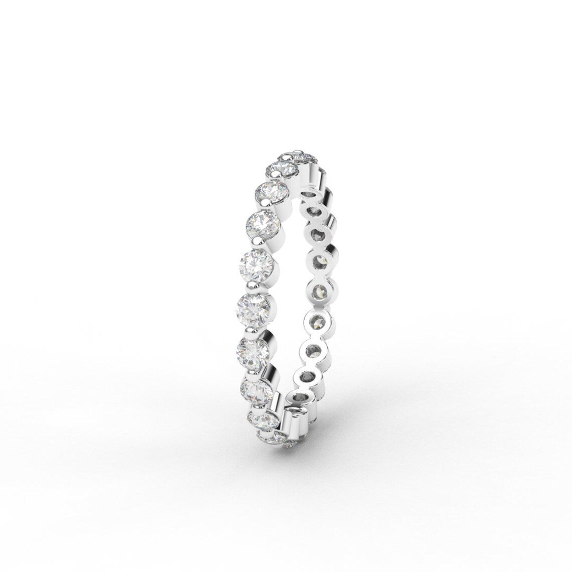 Diamond Full Eternity Floating Bubble Ring/ Floating Natural Diamond Band 2.3mm/ Shared Prong Diamond Stacking 2.3 mm Ring with an Appraisal