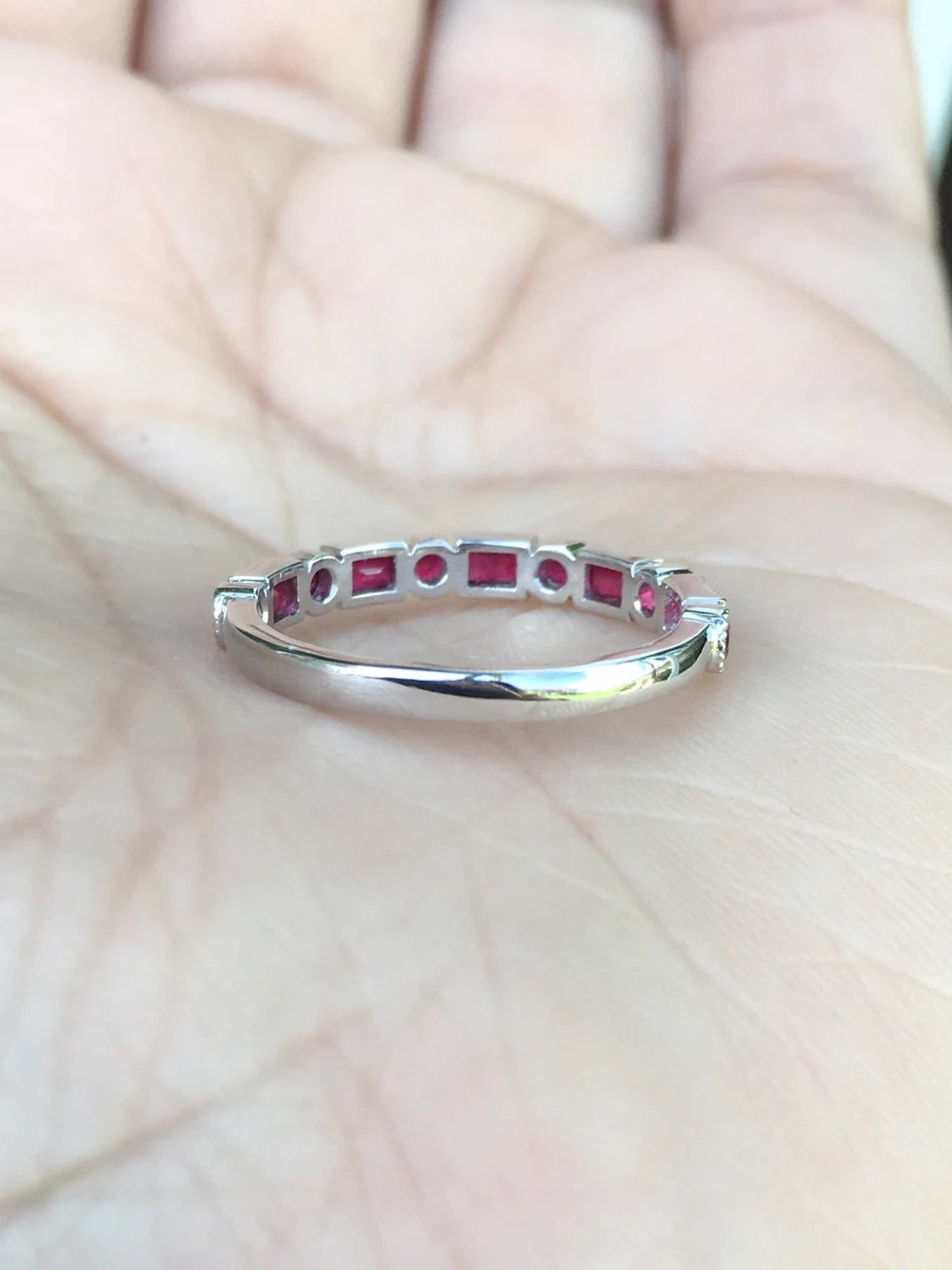 Ruby Band Baguette Dot Ruby Ring Baguette and Round Wedding Band Ruby Vintage Bezel Ring Art Deco Baguette Dot Ruby Matching Ring Ruby Stack