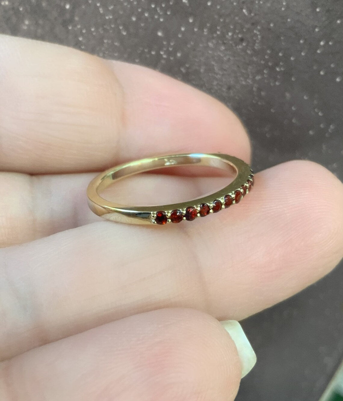 Garnet Half Eternity Ring/ 1.75 mm Garnet 2nd Wedding Anniversary Ring/ Surface Shared Prong Set Garnet Band/ January Birthstone Stack Band