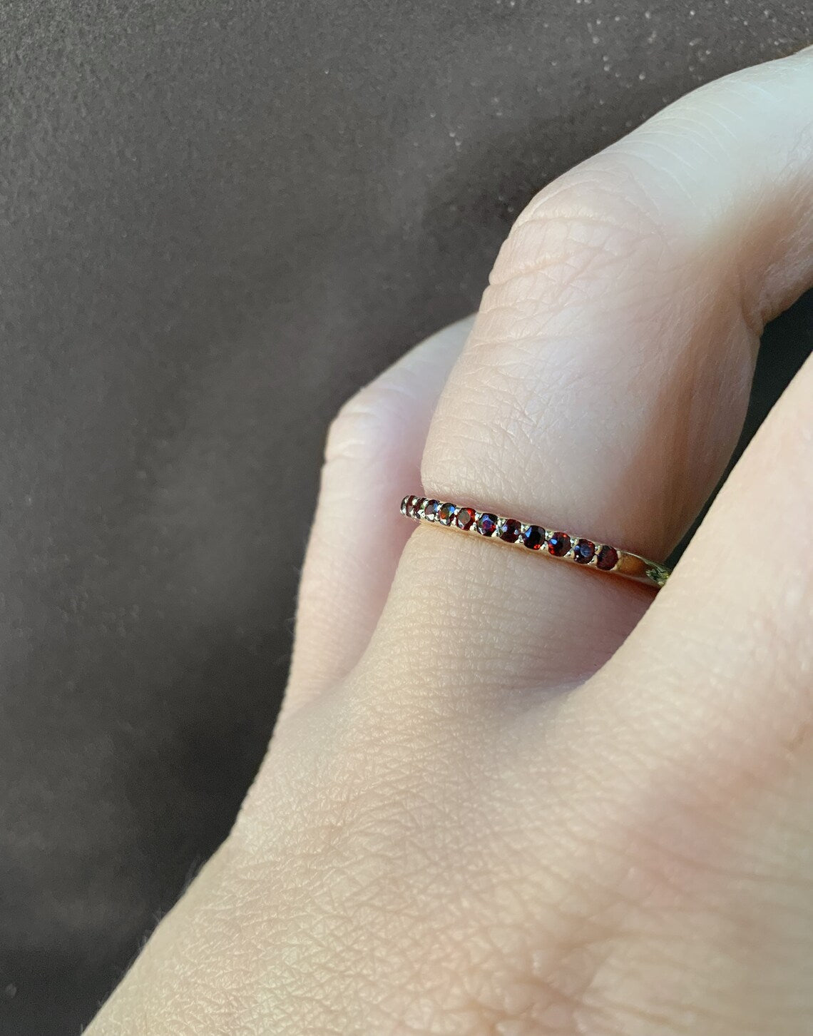 Garnet Half Eternity Ring/ 1.75 mm Garnet 2nd Wedding Anniversary Ring/ Surface Shared Prong Set Garnet Band/ January Birthstone Stack Band