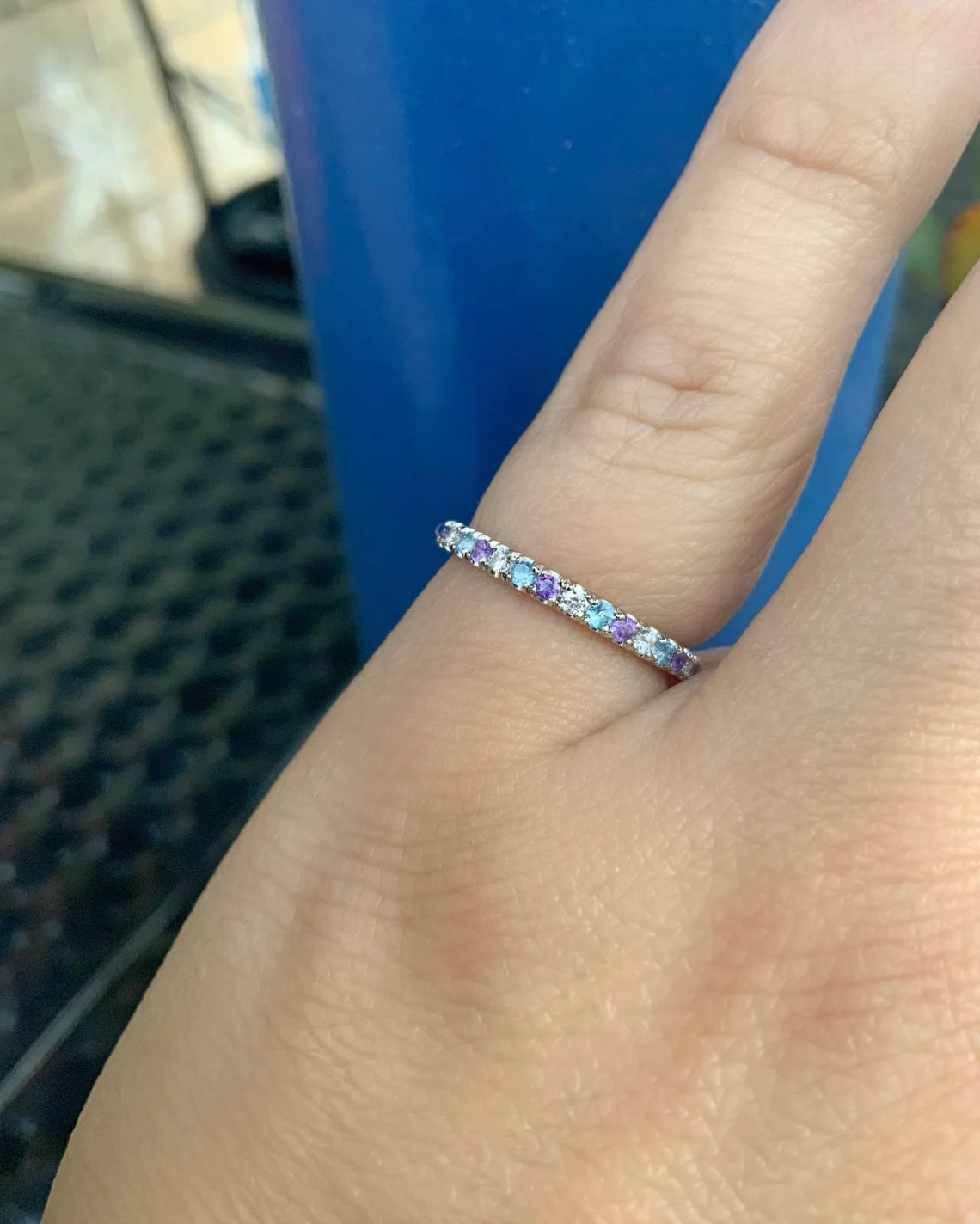 Diamond Amethyst Topaz Eternity Band Ring - 14K Gold, Platinum, Birthstone Stacking