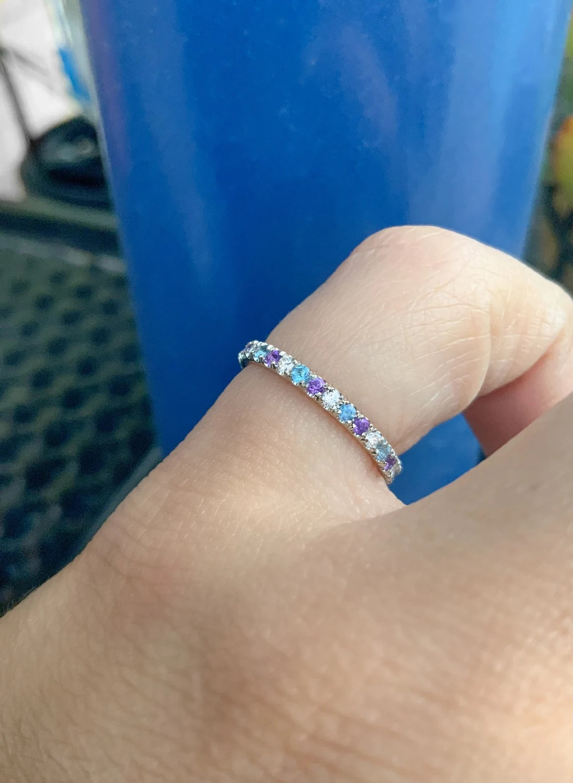 Diamond Amethyst Topaz Eternity Band Ring - 14K Gold, Platinum, Birthstone Stacking