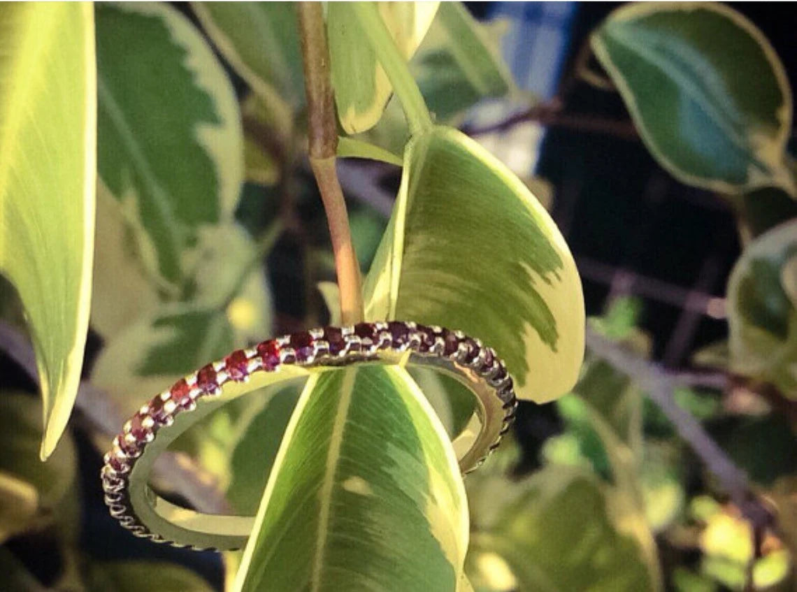 Garnet Full Eternity Band/ 1.7 MM Pave Infinity Ring/ Garnet Eternity Band/ Eternity January Birthday Band/ Dainty Garnet Wedding Stack Ring