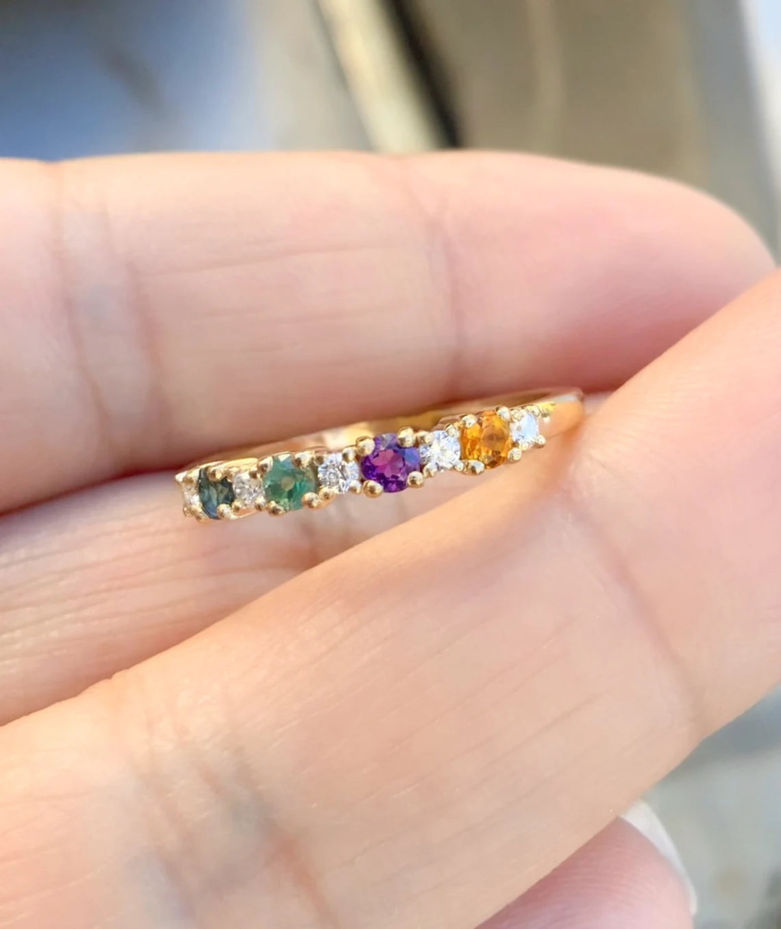 Personalized 4 Stone Family Birthstone Ring with Diamonds - Gold, Platinum