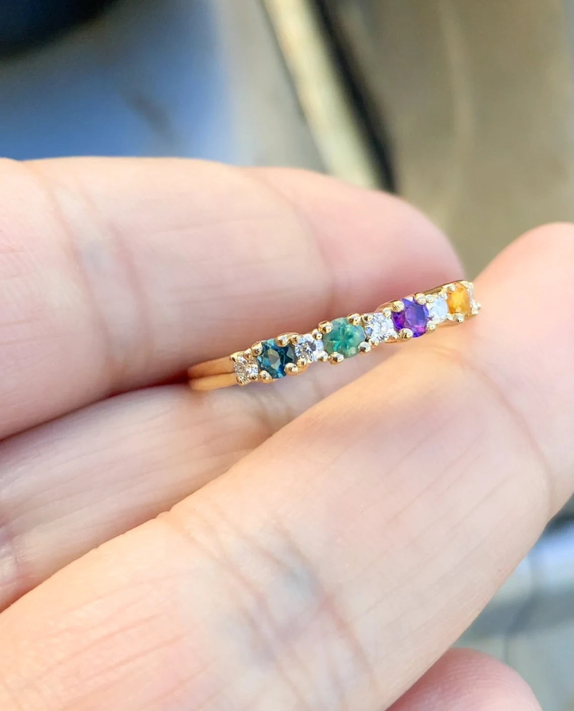 Personalized 4 Stone Family Birthstone Ring with Diamonds - Gold, Platinum