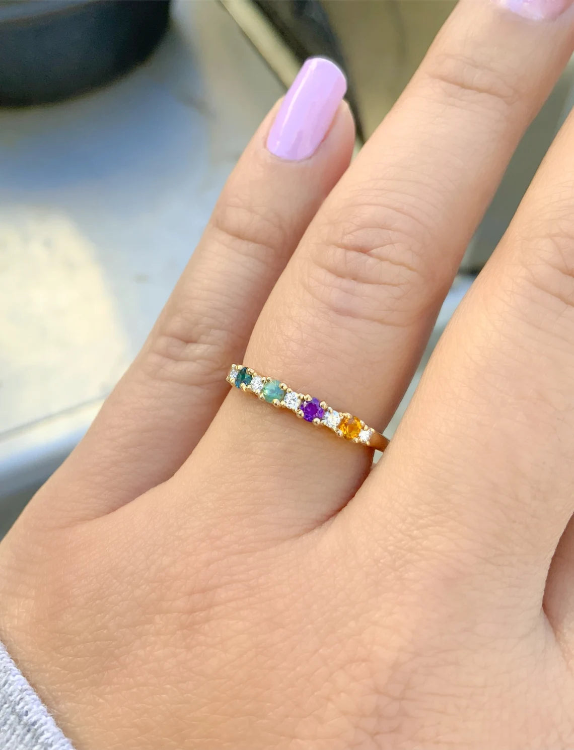Personalized 4 Stone Family Birthstone Ring with Diamonds - Gold, Platinum