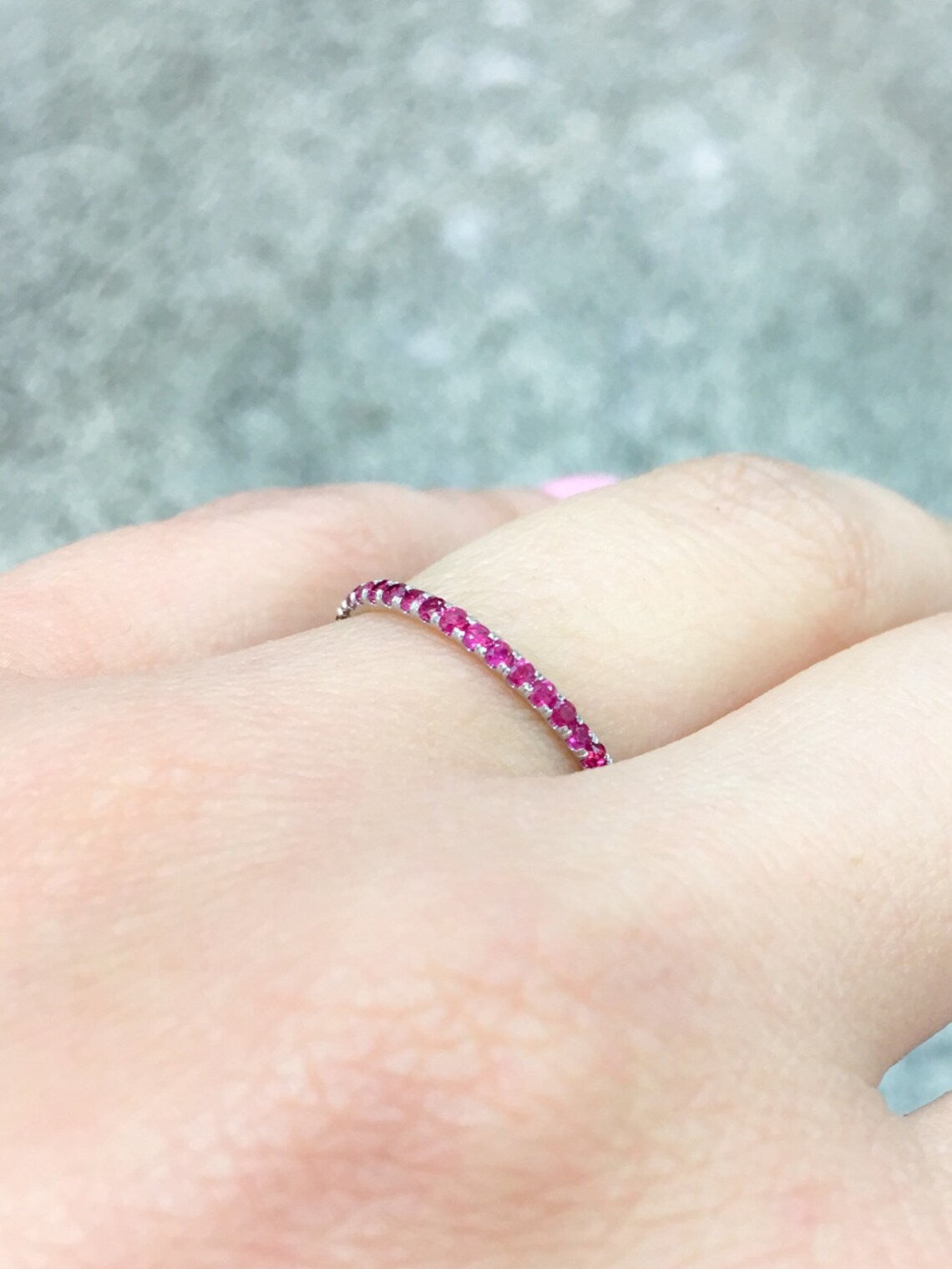 Ruby Stacking Ring/ 1.8mm Full Eternity Pave Ruby Band/ Wedding Anniversary Gemstone Infinity Ring/ July Birthstone Ring/ Push Present
