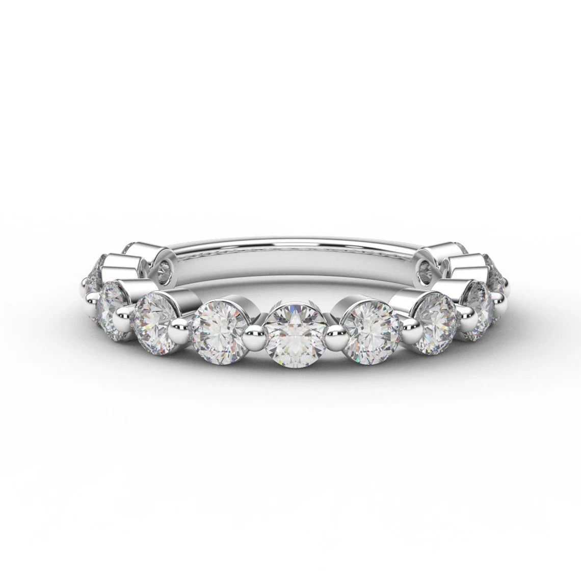 3/4 Eternity Natural Diamond Bubble Ring 3mm Band/ Shared Prong Floating Diamond Band/ Infinity Diamond Guard Stacking (Appraisal Included)