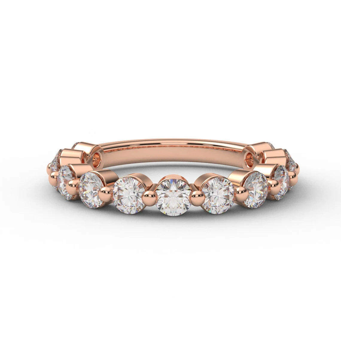 3/4 Eternity Natural Diamond Bubble Ring 3mm Band/ Shared Prong Floating Diamond Band/ Infinity Diamond Guard Stacking (Appraisal Included)