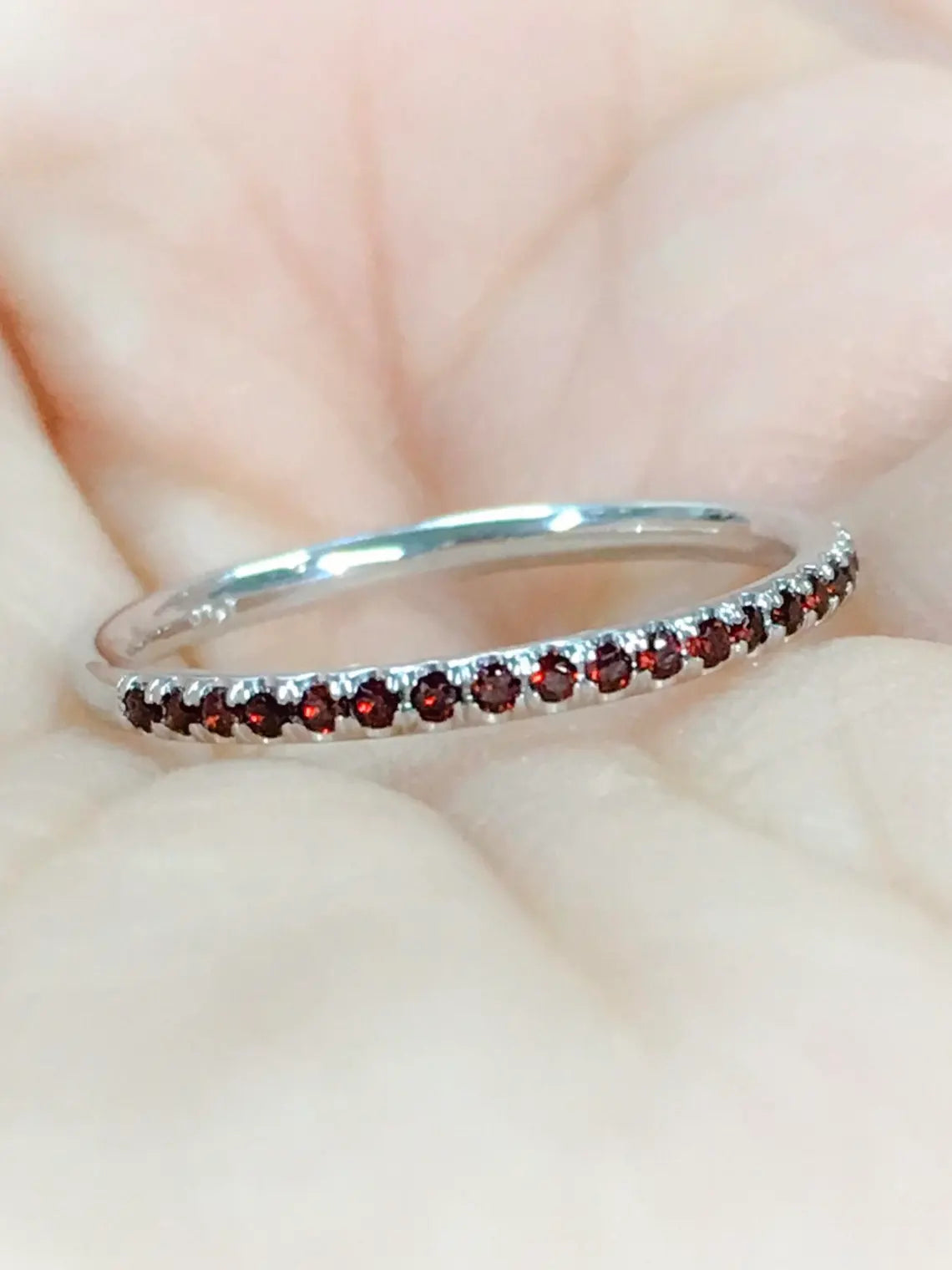 Garnet Half Eternity Band 1.5mm Garnet Pave Eternity Ring 2nd and 6th Wedding Anniversary Gift Garnet Ring Gemstone Eternity Band Stacking