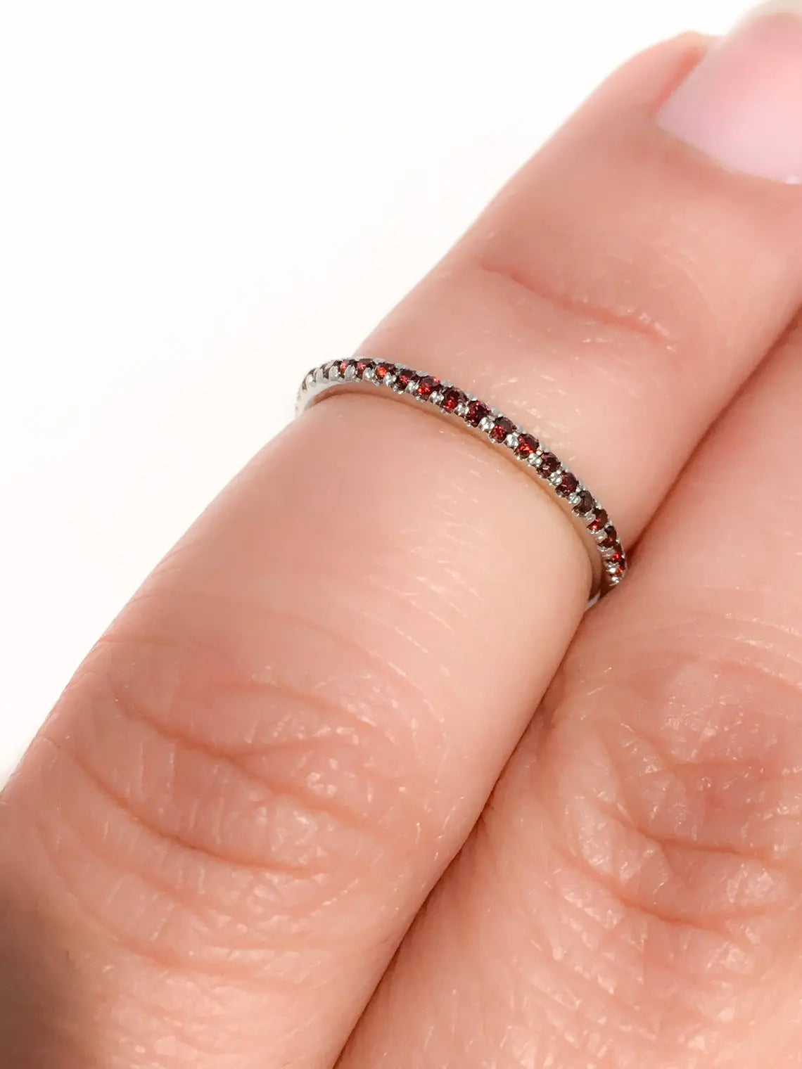 Garnet Half Eternity Band 1.5mm Garnet Pave Eternity Ring 2nd and 6th Wedding Anniversary Gift Garnet Ring Gemstone Eternity Band Stacking