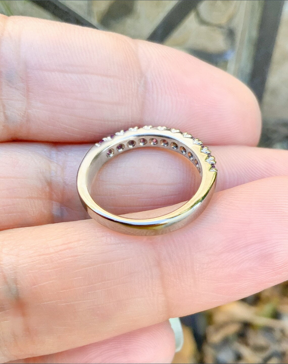 French Pave Amethyst Stacking Ring w 11 Stones/ Wedding 6th Anniversary Ring/ February Birthstone Band/ 14K, 18K or Platinum Amethyst Band