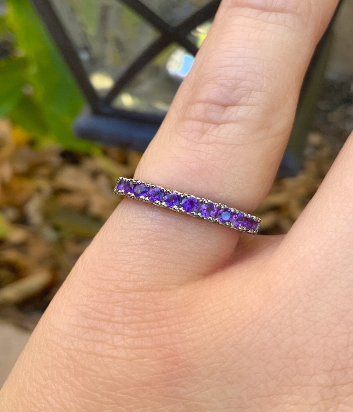 French Pave Amethyst Stacking Ring w 11 Stones/ Wedding 6th Anniversary Ring/ February Birthstone Band/ 14K, 18K or Platinum Amethyst Band