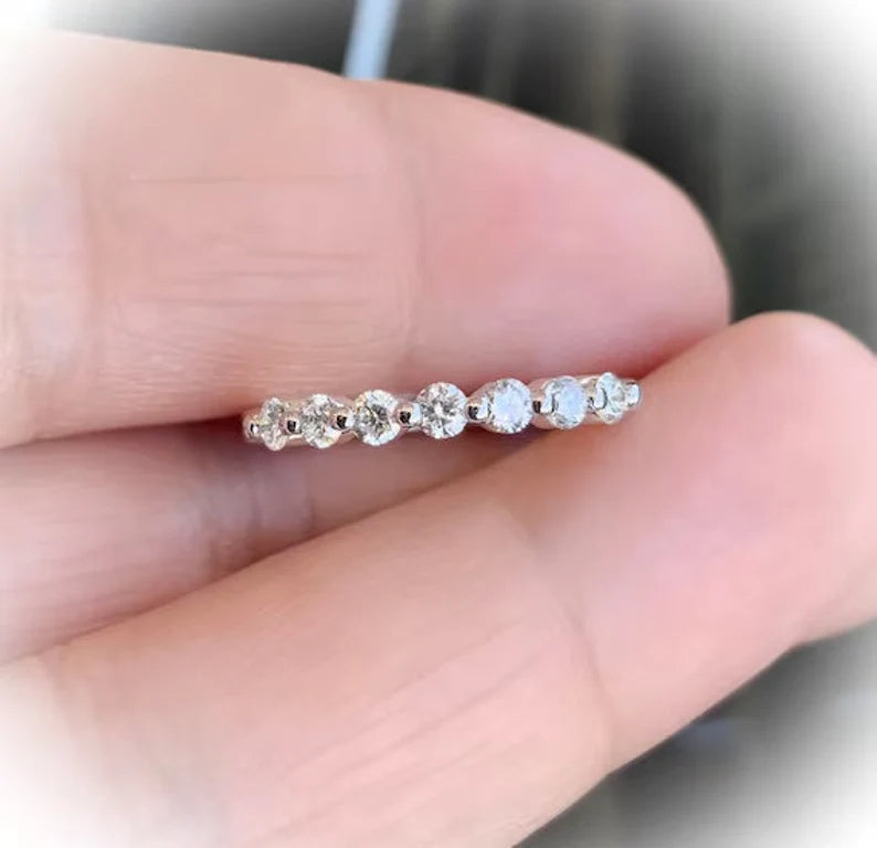 Floating Diamond Bubble Ring/ 7 Stone Lab Grown Diamond Wedding Band/ 2.3mm Prong Set Lab Grown Diamond Bubble Band/ 7th Anniversary Ring