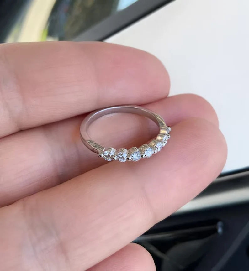 Floating Diamond Bubble Ring/ 7 Stone Lab Grown Diamond Wedding Band/ 2.3mm Prong Set Lab Grown Diamond Bubble Band/ 7th Anniversary Ring