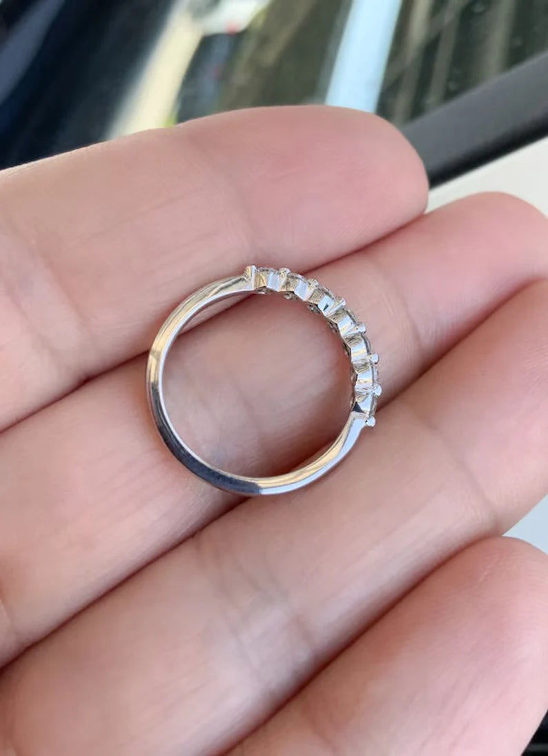 Floating Diamond Bubble Ring/ 7 Stone Lab Grown Diamond Wedding Band/ 2.3mm Prong Set Lab Grown Diamond Bubble Band/ 7th Anniversary Ring