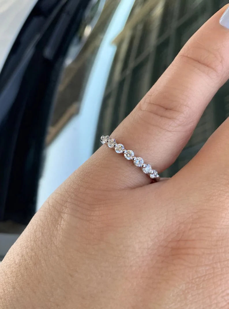 Floating Diamond Bubble Ring/ 7 Stone Lab Grown Diamond Wedding Band/ 2.3mm Prong Set Lab Grown Diamond Bubble Band/ 7th Anniversary Ring