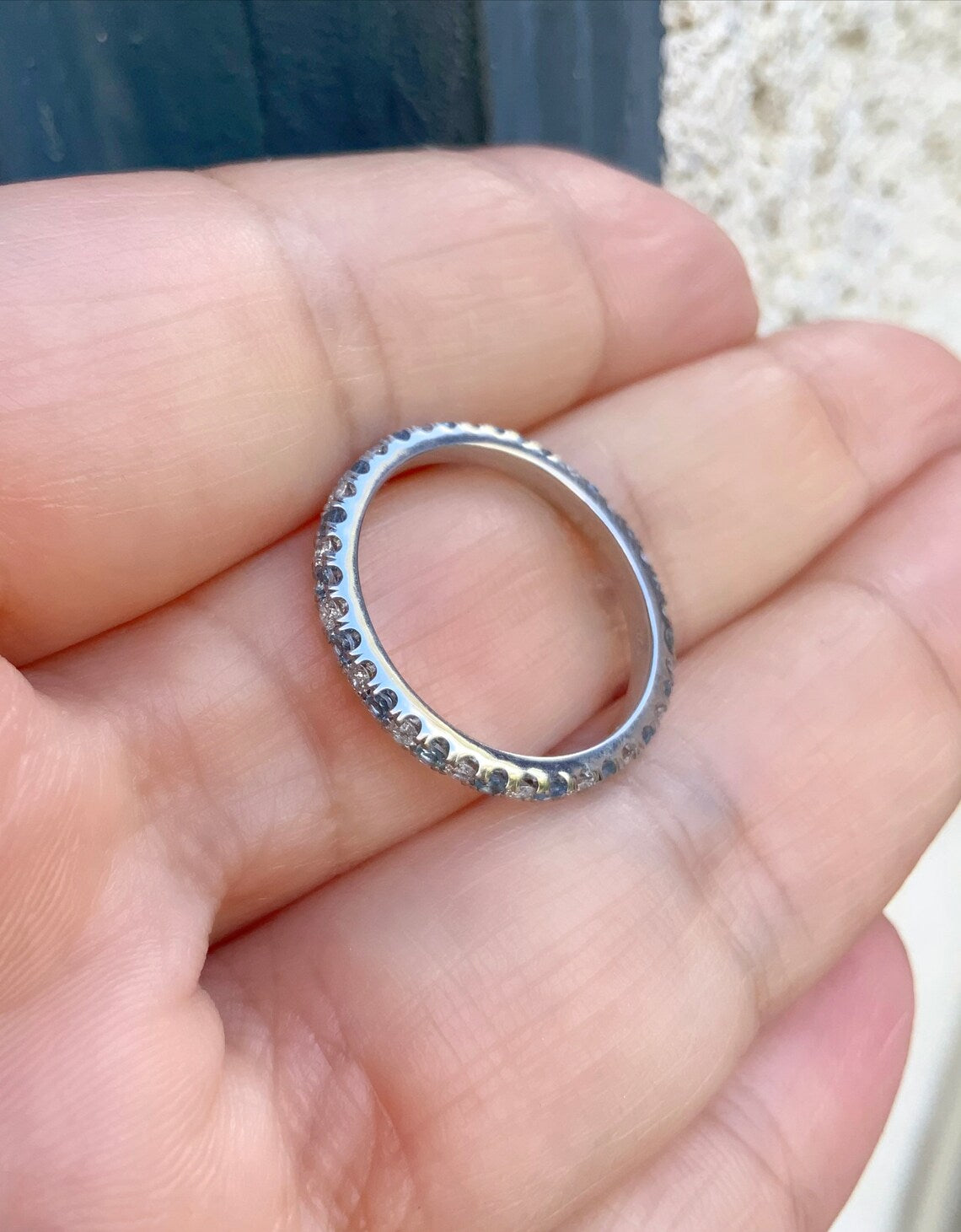 Aquamarine Diamond Alternating Band/ 2mm Pave Full Eternity Ring/ Diamond Aquamarine Infinity Wedding Band/ 2 Birthstone March April Stack