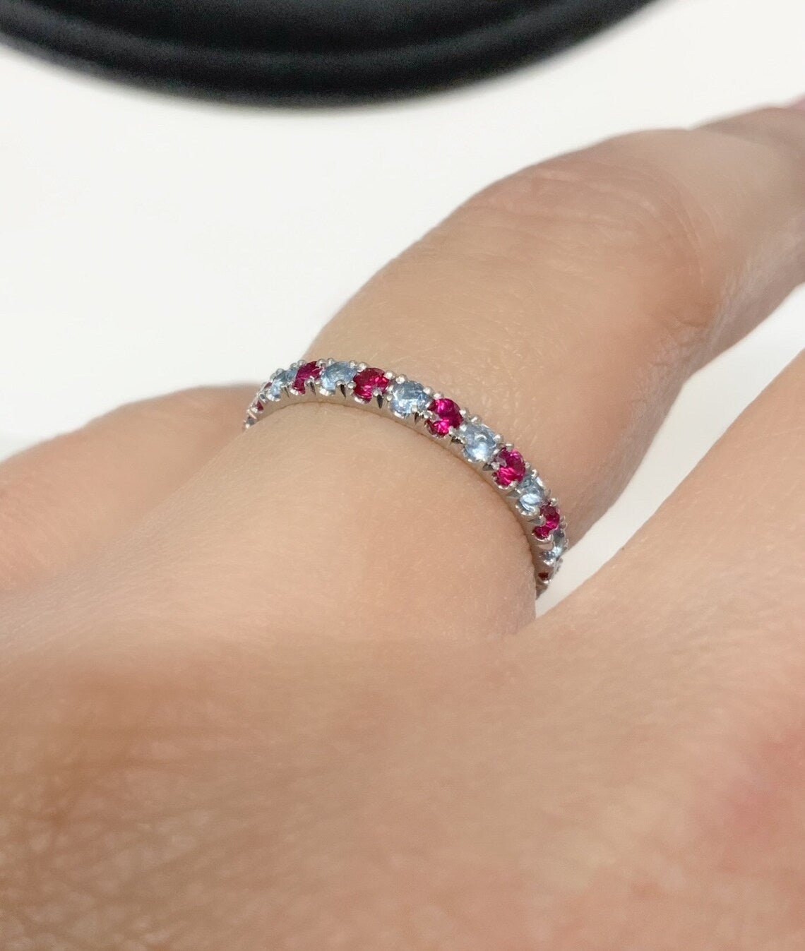 Aquamarine & Ruby Eternity Band - 10K, 14K, 18K Gold or Platinum (March & July Birthstones)