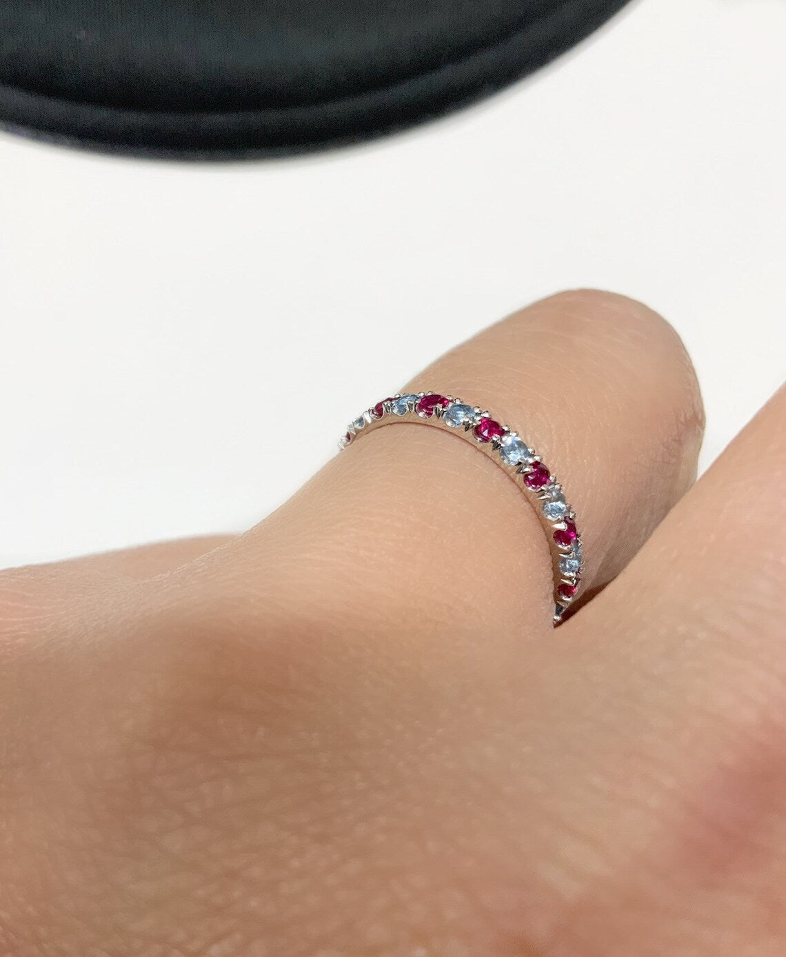 Aquamarine & Ruby Eternity Band - 10K, 14K, 18K Gold or Platinum (March & July Birthstones)