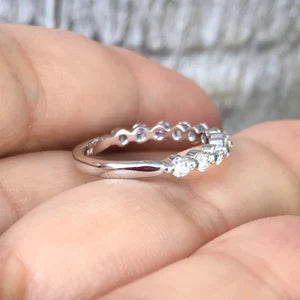 Natural Diamond Floating Bubble Ring/ 2.3mm Half Eternity Diamond Stacking Ring/ Shared One Prong Diamond Dot Ring/ Wedding Anniversary Ring
