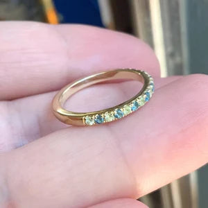 Peridot London Blue Topaz Stacking Ring/ 2mm Pave Half Eternity Band with Alternating Topaz Peridot/ August December Birthstone Mothers Ring
