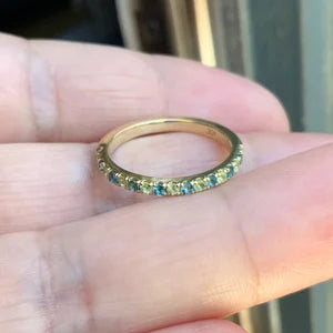 Peridot London Blue Topaz Stacking Ring/ 2mm Pave Half Eternity Band with Alternating Topaz Peridot/ August December Birthstone Mothers Ring