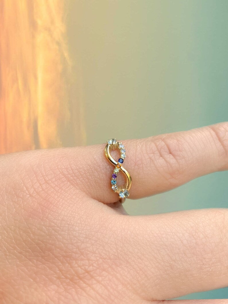 Infinity Symbol Ring/ Personalized Family Birthstone Ring/ Minimalist Custom Natural Gemstone Ring/ Mother's Day Gift/ Sentimental Jewelry