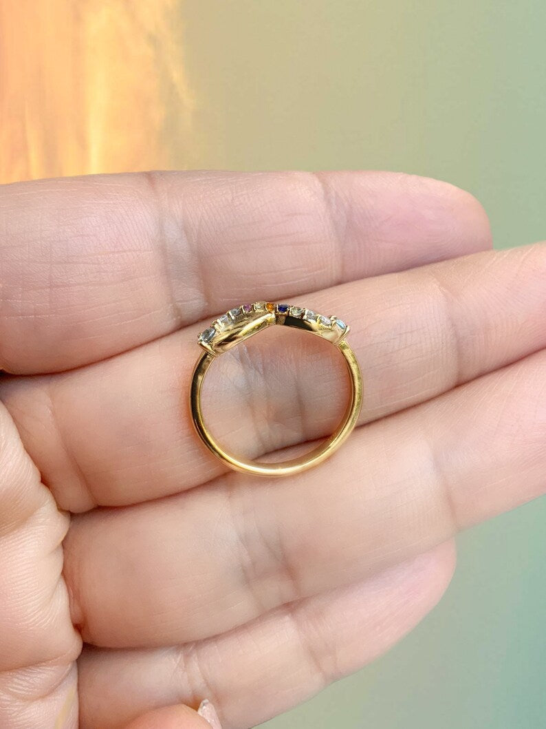 Infinity Symbol Ring/ Personalized Family Birthstone Ring/ Minimalist Custom Natural Gemstone Ring/ Mother's Day Gift/ Sentimental Jewelry