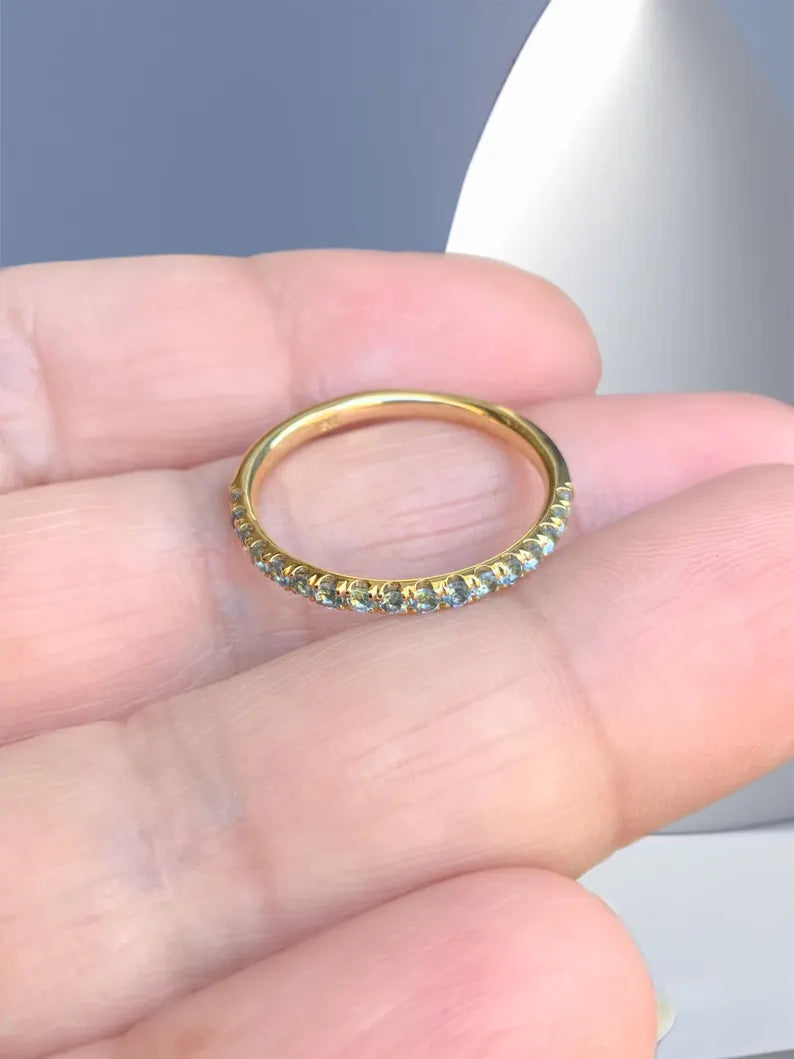 Aquamarine 2mm Pave Half Eternity Stacking Ring
