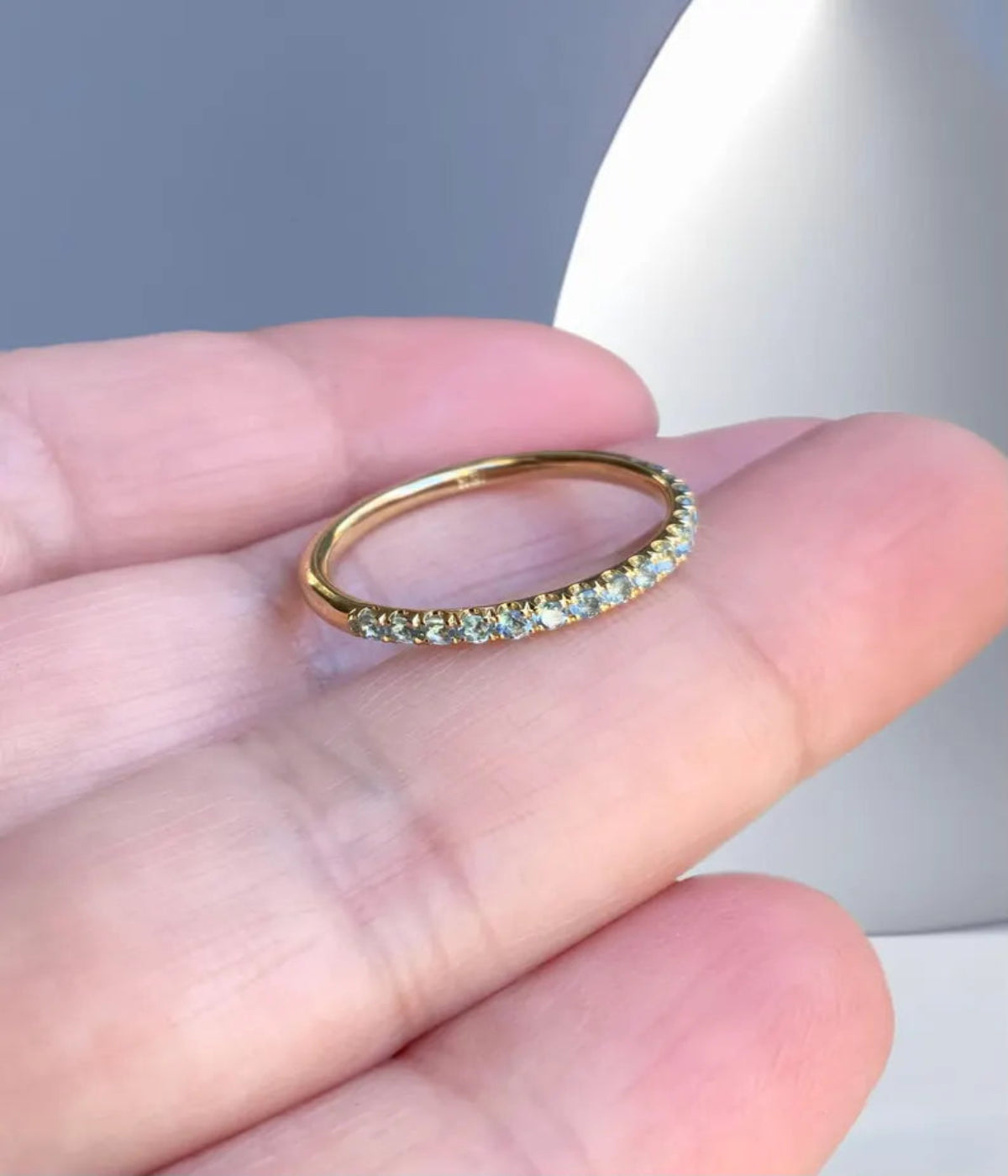 Aquamarine 2mm Pave Half Eternity Stacking Ring