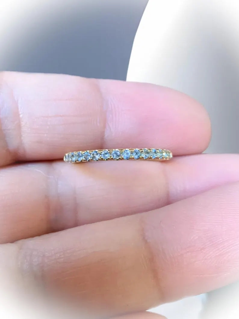 Aquamarine 2mm Pave Half Eternity Stacking Ring