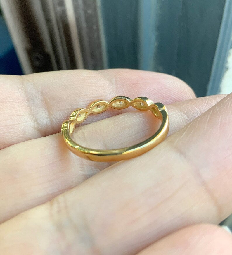 Diamond Milgrain Marquise Ring/ 3mm Half Eternity Wedding Band/ Marquise Shapes w 3 Natural Diamonds/ Unique Diamond Stacking/ Gold Platinum