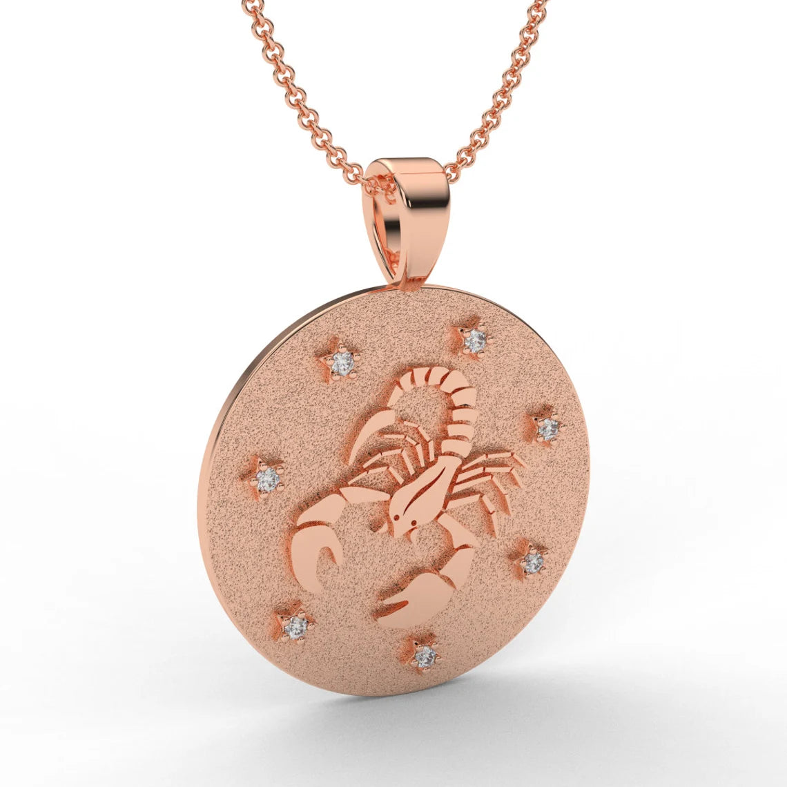 SCORPIO Zodiac Coin Necklace/ Scorpio Horoscope Medallion/ Unique 2-sided Scorpio Constellation Disk Necklace with Diamond Stars/ 14K - 18K