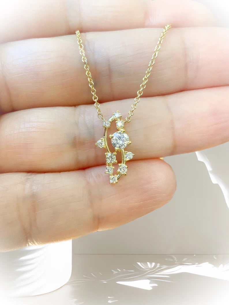 Scattered Diamond Ring/ Mix Size Diamond Cluster Ring/ Nature Inspired Floral Twig Ring/ Diamond Burst Ring/ Mother's Day Jewelry 14K or 18K