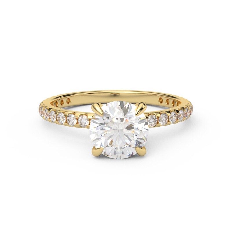 1 Carat round Lab Grown Diamond Solitaire Engagement Ring, 3/4way side Diamonds, Band width / Appraisal Certificate